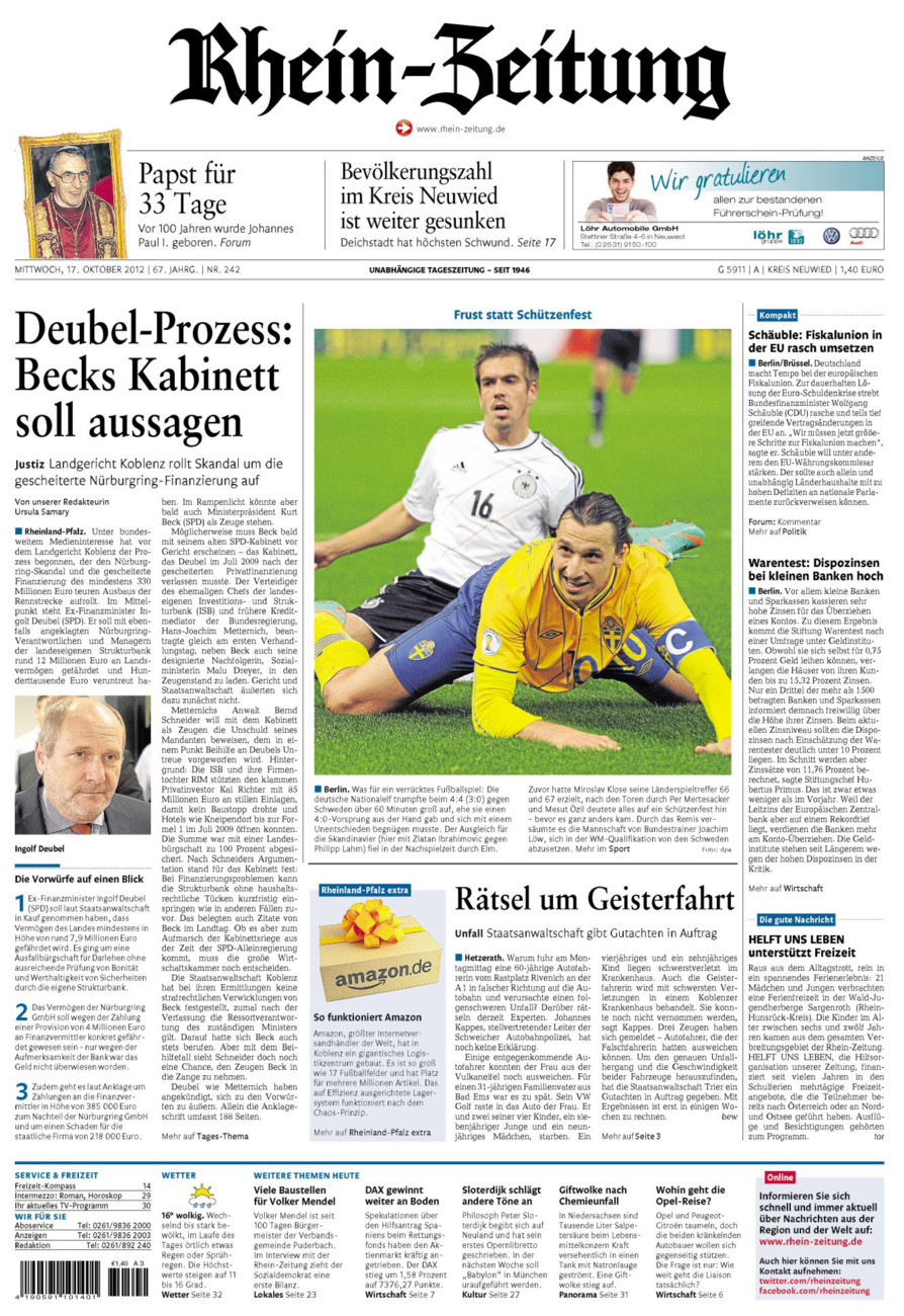 Rhein-Zeitung Kreis Neuwied vom Mittwoch, 17.10.2012
