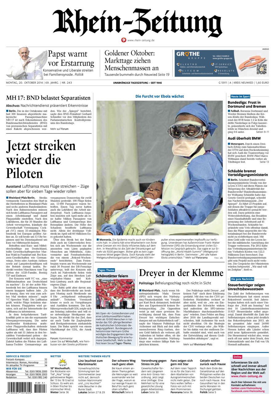 Rhein-Zeitung Kreis Neuwied vom Montag, 20.10.2014