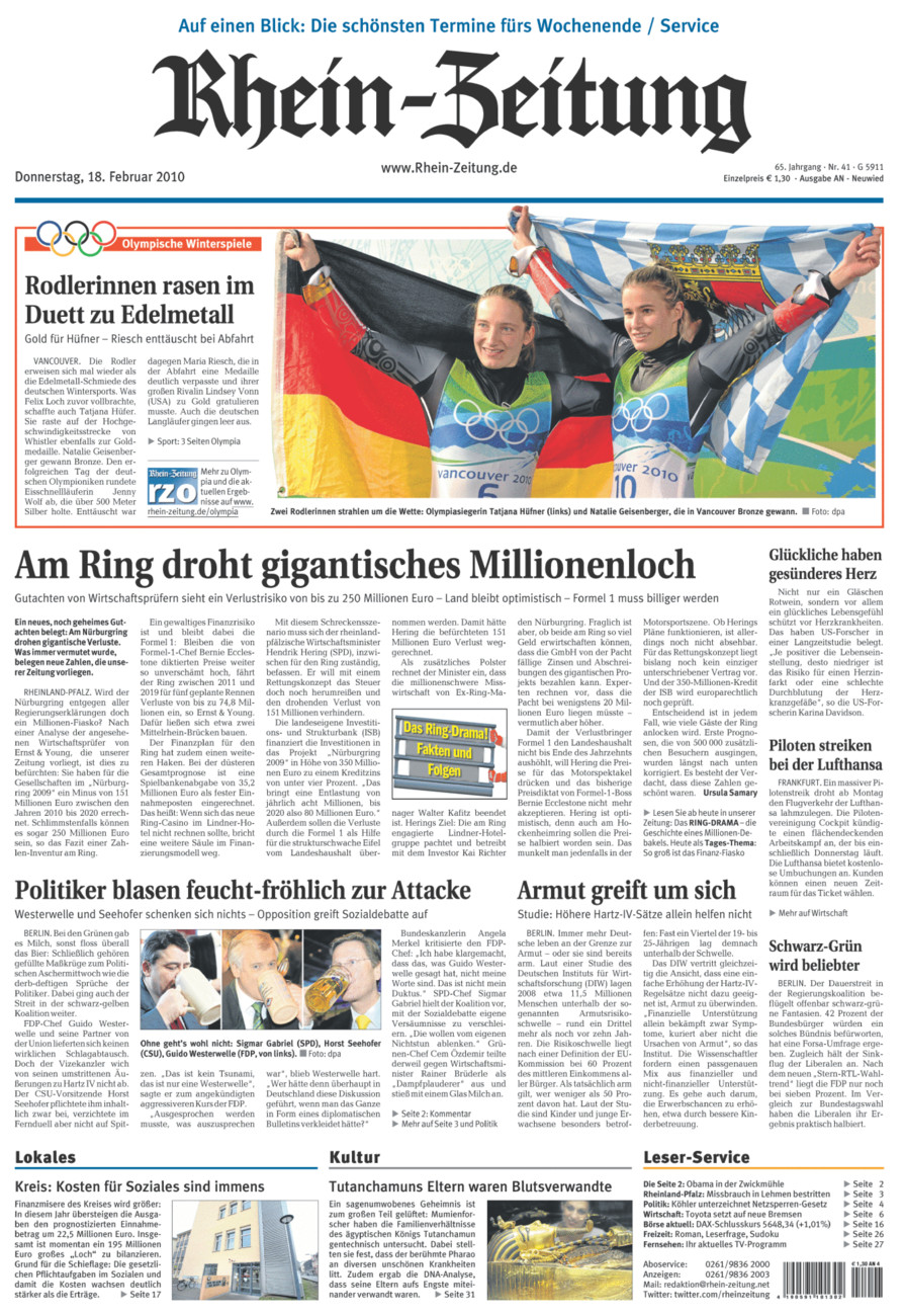 Rhein-Zeitung Kreis Neuwied vom Donnerstag, 18.02.2010