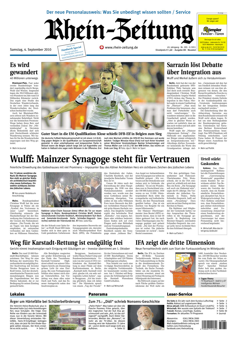 Rhein-Zeitung Kreis Neuwied vom Samstag, 04.09.2010