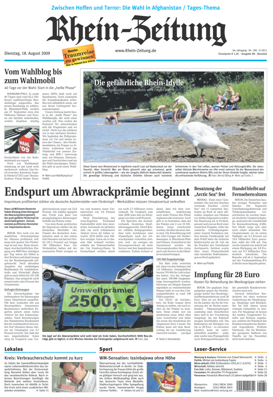 Rhein-Zeitung Kreis Neuwied vom Dienstag, 18.08.2009