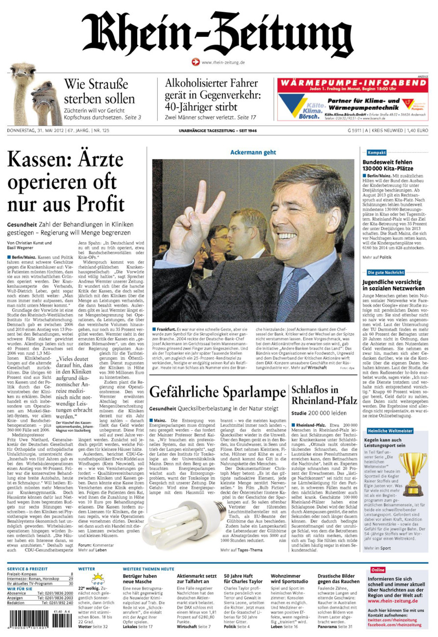 Rhein-Zeitung Kreis Neuwied vom Donnerstag, 31.05.2012
