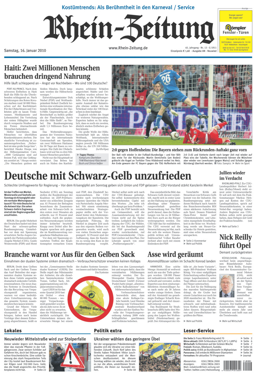 Rhein-Zeitung Kreis Neuwied vom Samstag, 16.01.2010