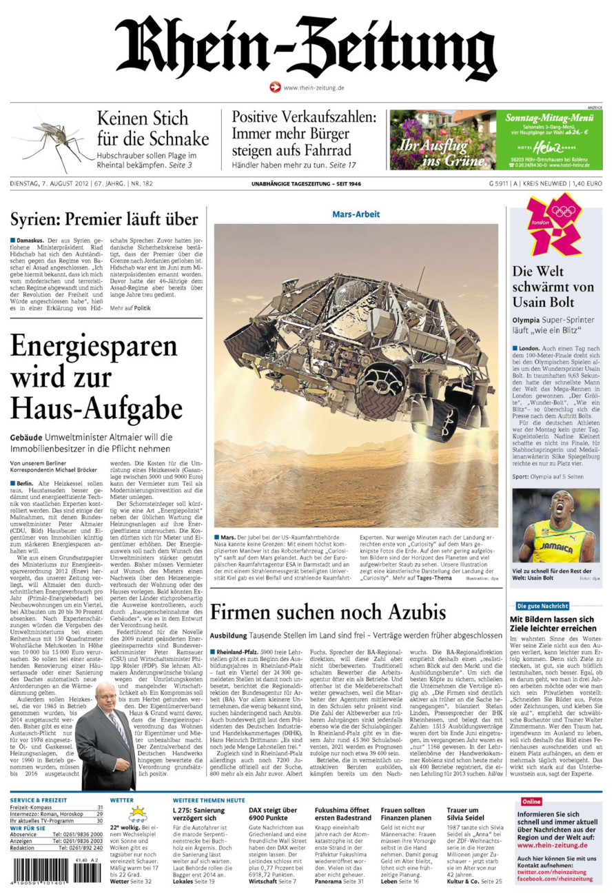 Rhein-Zeitung Kreis Neuwied vom Dienstag, 07.08.2012