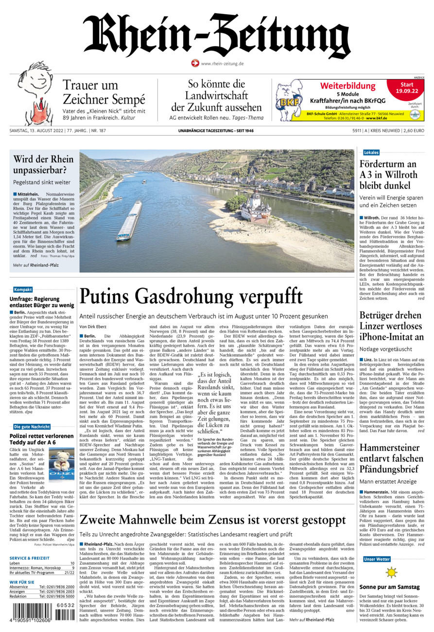 Rhein-Zeitung Kreis Neuwied vom Samstag, 13.08.2022