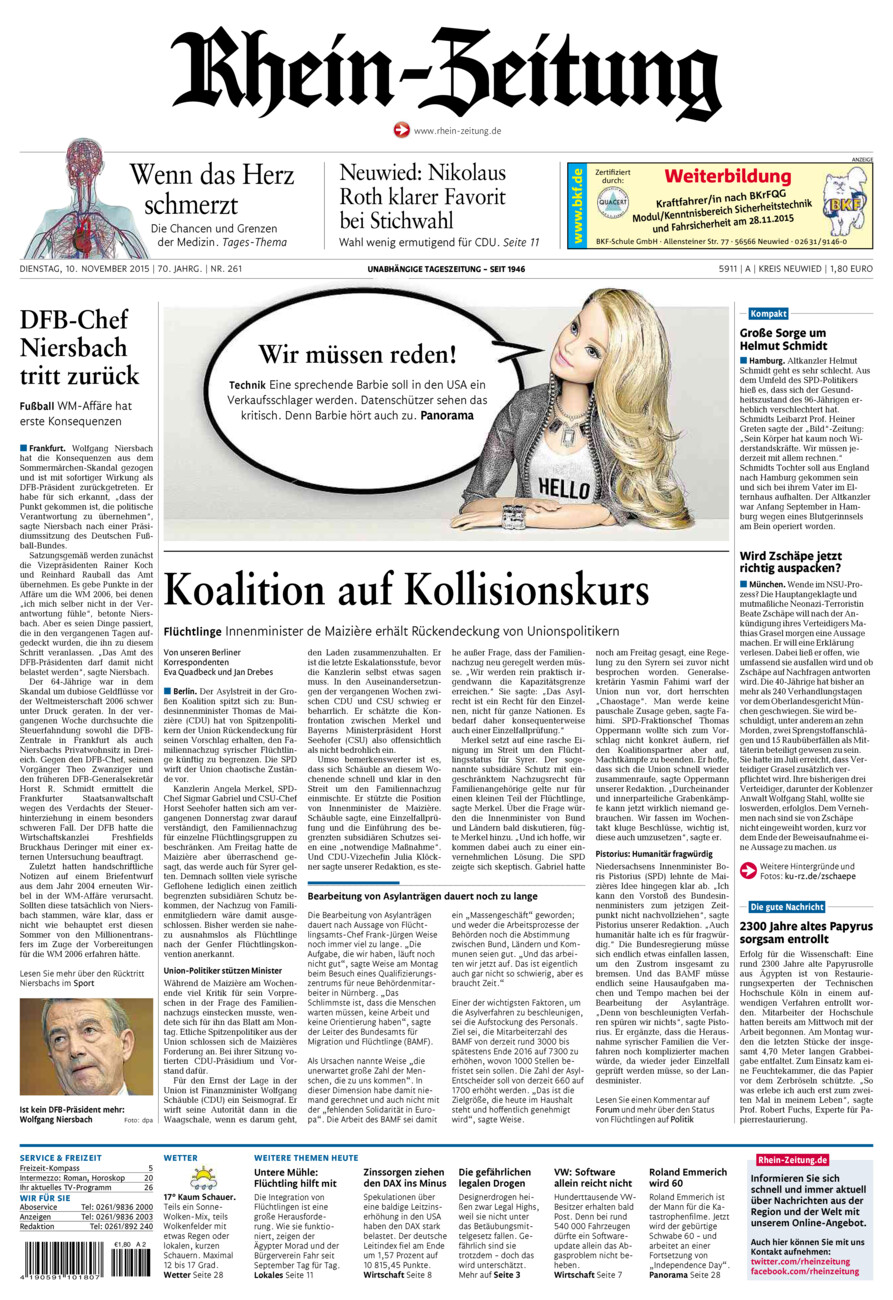 Rhein-Zeitung Kreis Neuwied vom Dienstag, 10.11.2015