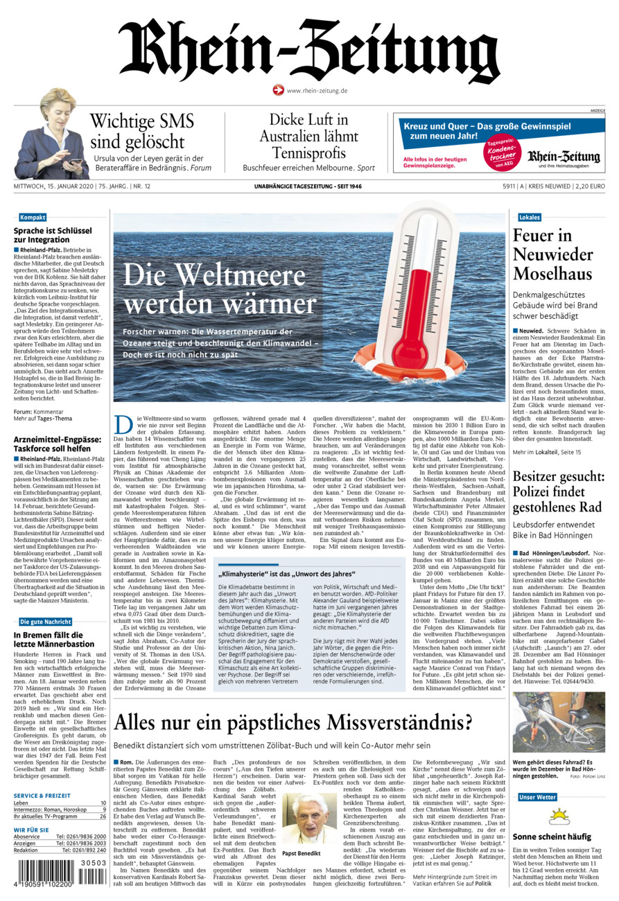 Rhein-Zeitung Kreis Neuwied vom Mittwoch, 15.01.2020