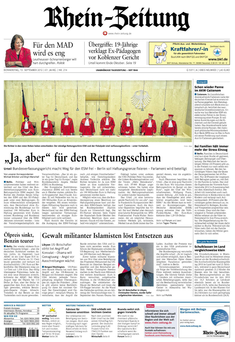 Rhein-Zeitung Kreis Neuwied vom Donnerstag, 13.09.2012