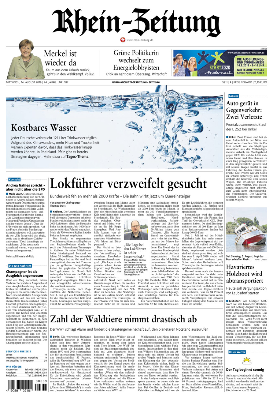 Rhein-Zeitung Kreis Neuwied vom Mittwoch, 14.08.2019