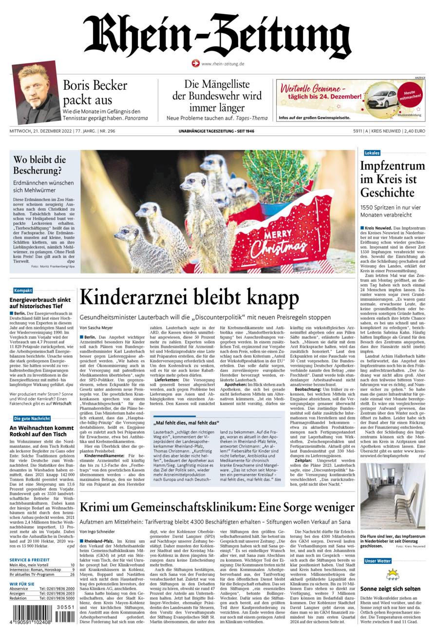 Rhein-Zeitung Kreis Neuwied vom Mittwoch, 21.12.2022
