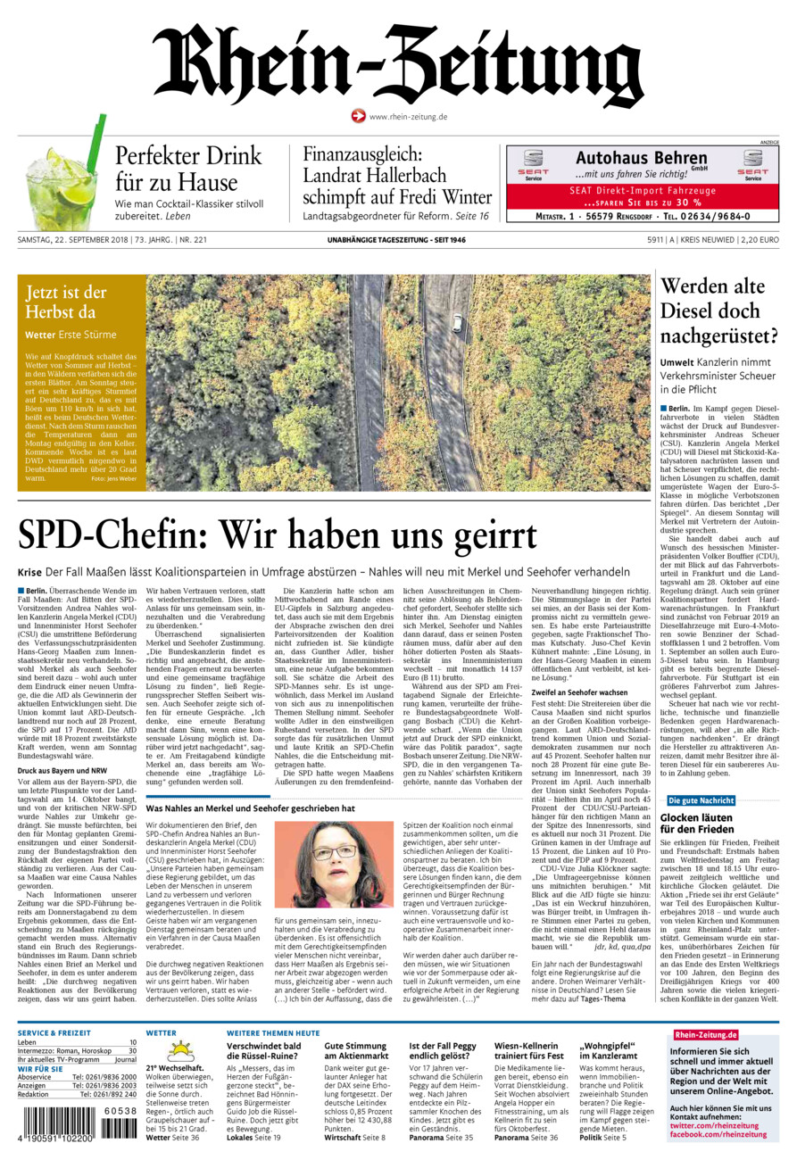 Rhein-Zeitung Kreis Neuwied vom Samstag, 22.09.2018