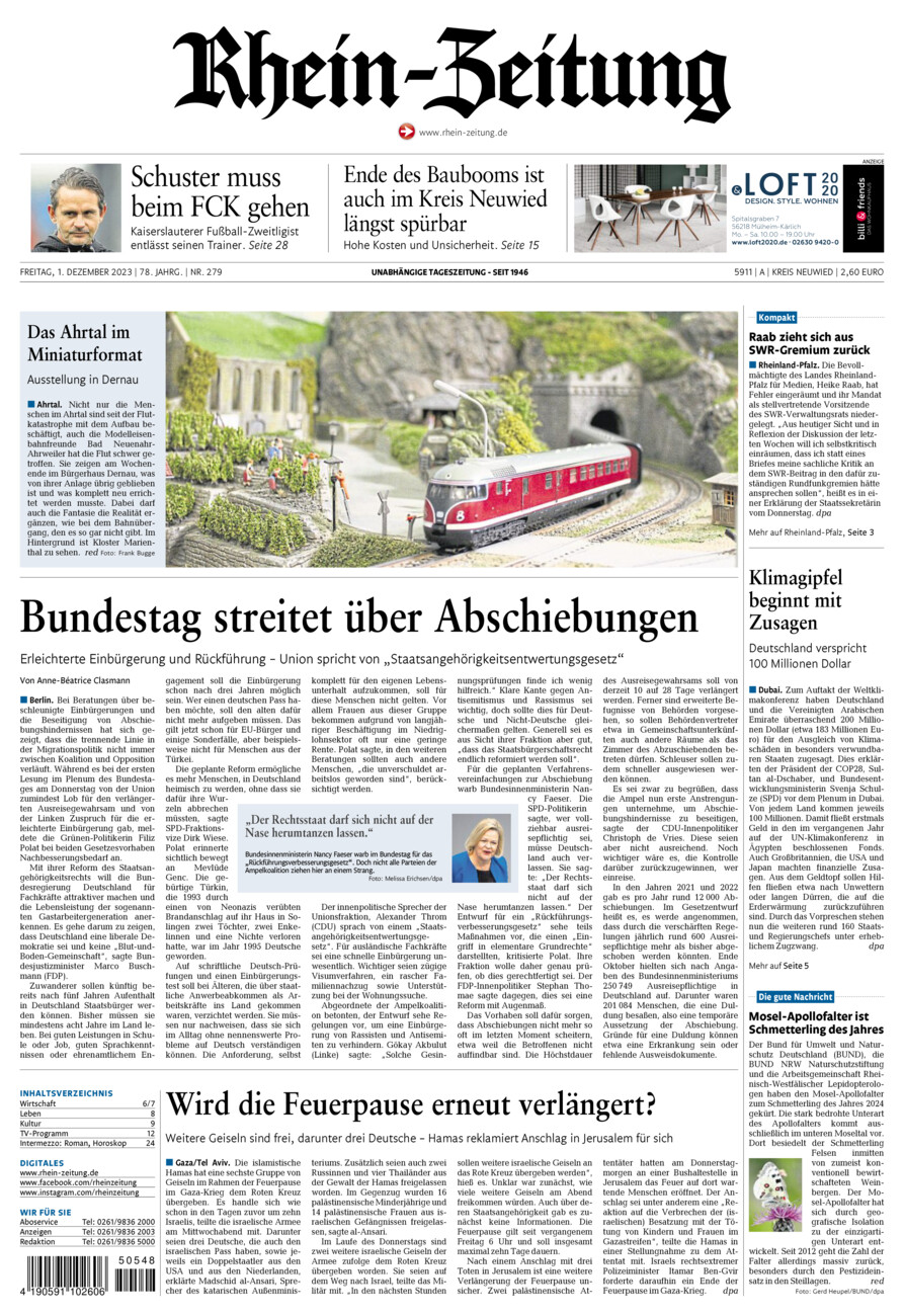 Rhein-Zeitung Kreis Neuwied vom Freitag, 01.12.2023