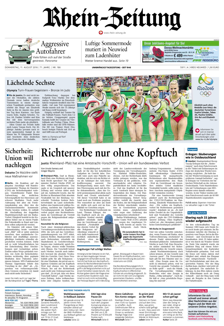 Rhein-Zeitung Kreis Neuwied vom Donnerstag, 11.08.2016