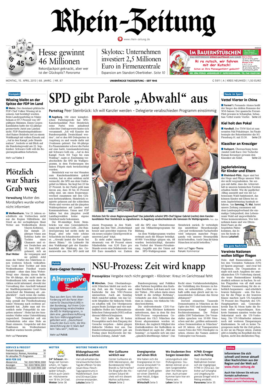 Rhein-Zeitung Kreis Neuwied vom Montag, 15.04.2013