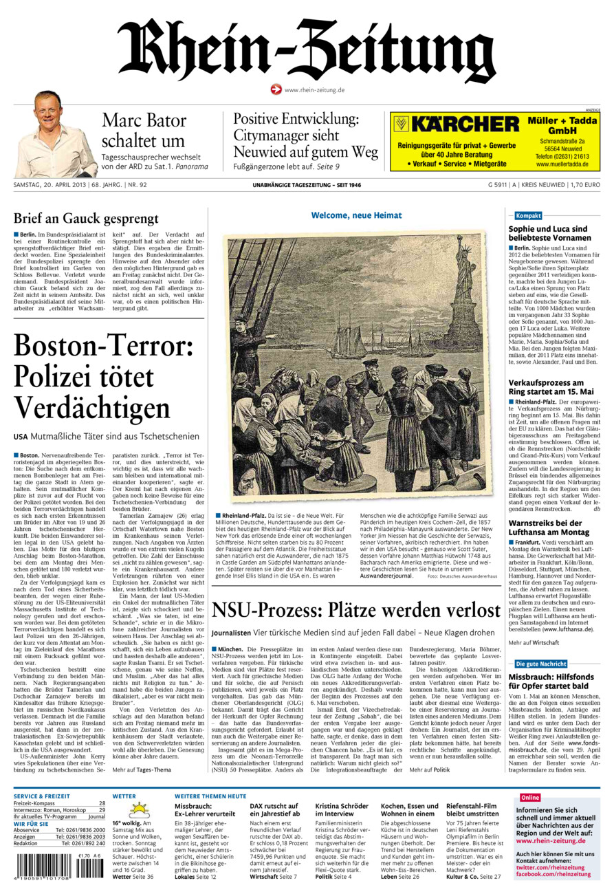 Rhein-Zeitung Kreis Neuwied vom Samstag, 20.04.2013