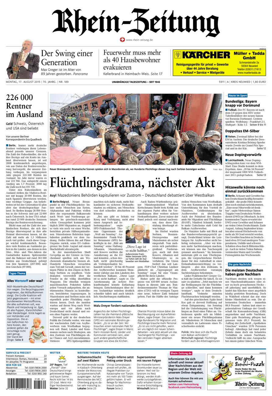 Rhein-Zeitung Kreis Neuwied vom Montag, 17.08.2015