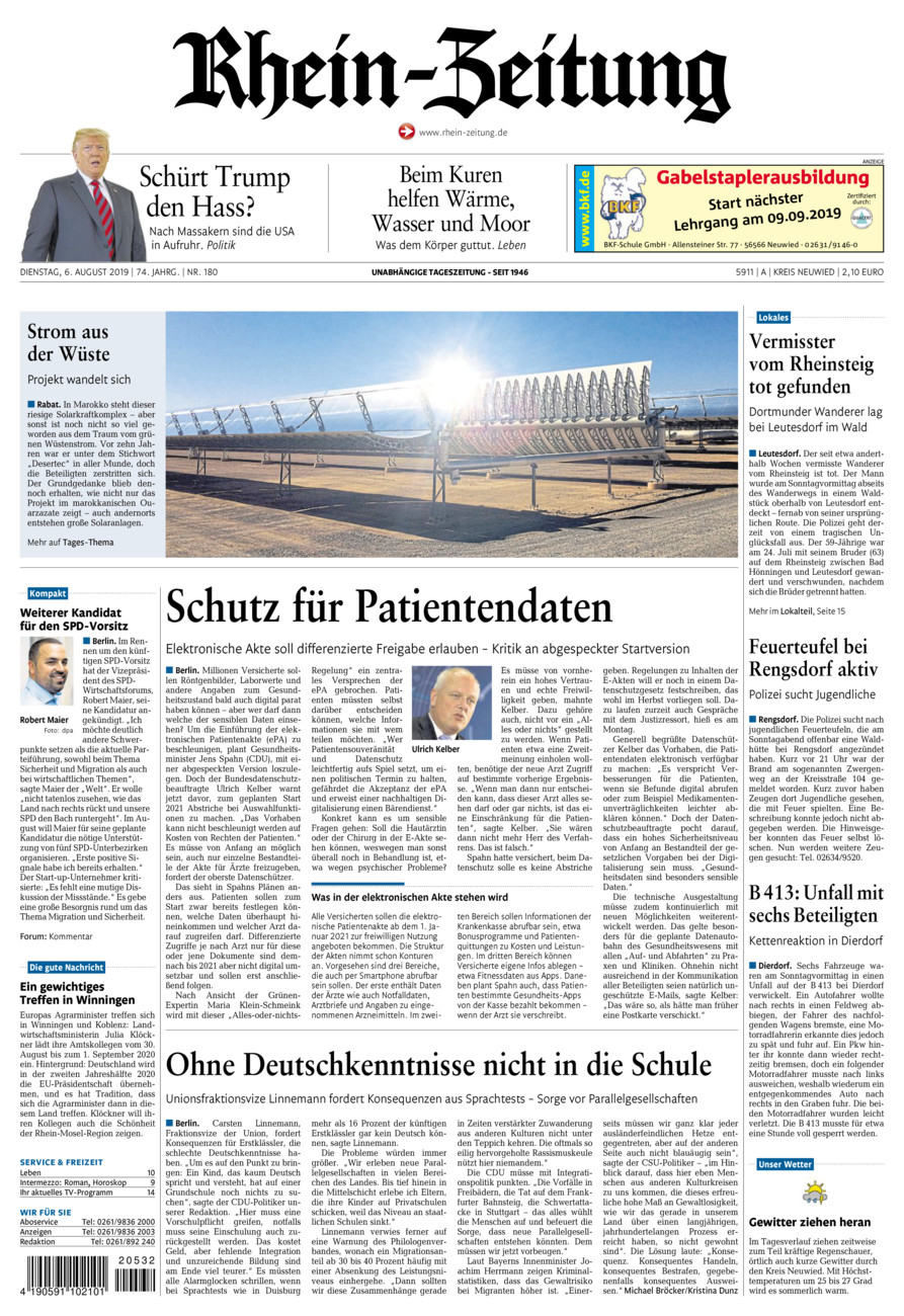 Rhein-Zeitung Kreis Neuwied vom Dienstag, 06.08.2019