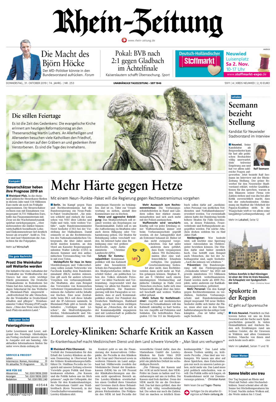 Rhein-Zeitung Kreis Neuwied vom Donnerstag, 31.10.2019