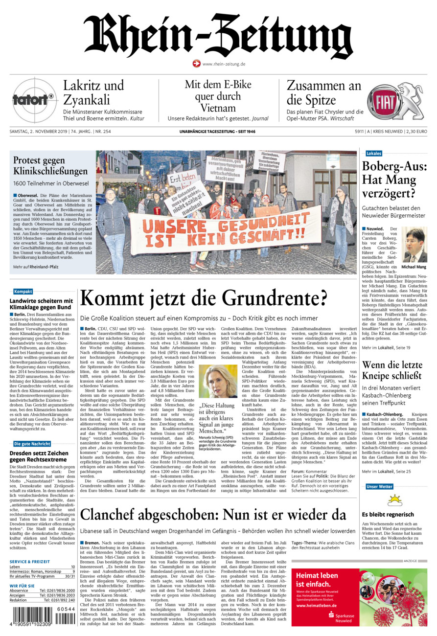 Rhein-Zeitung Kreis Neuwied vom Samstag, 02.11.2019
