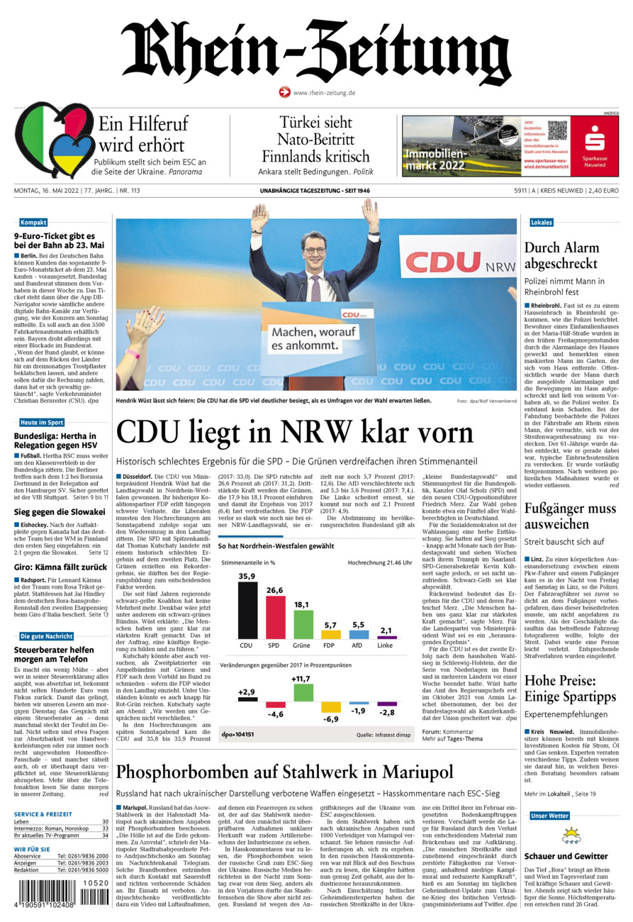 Rhein-Zeitung Kreis Neuwied vom Montag, 16.05.2022