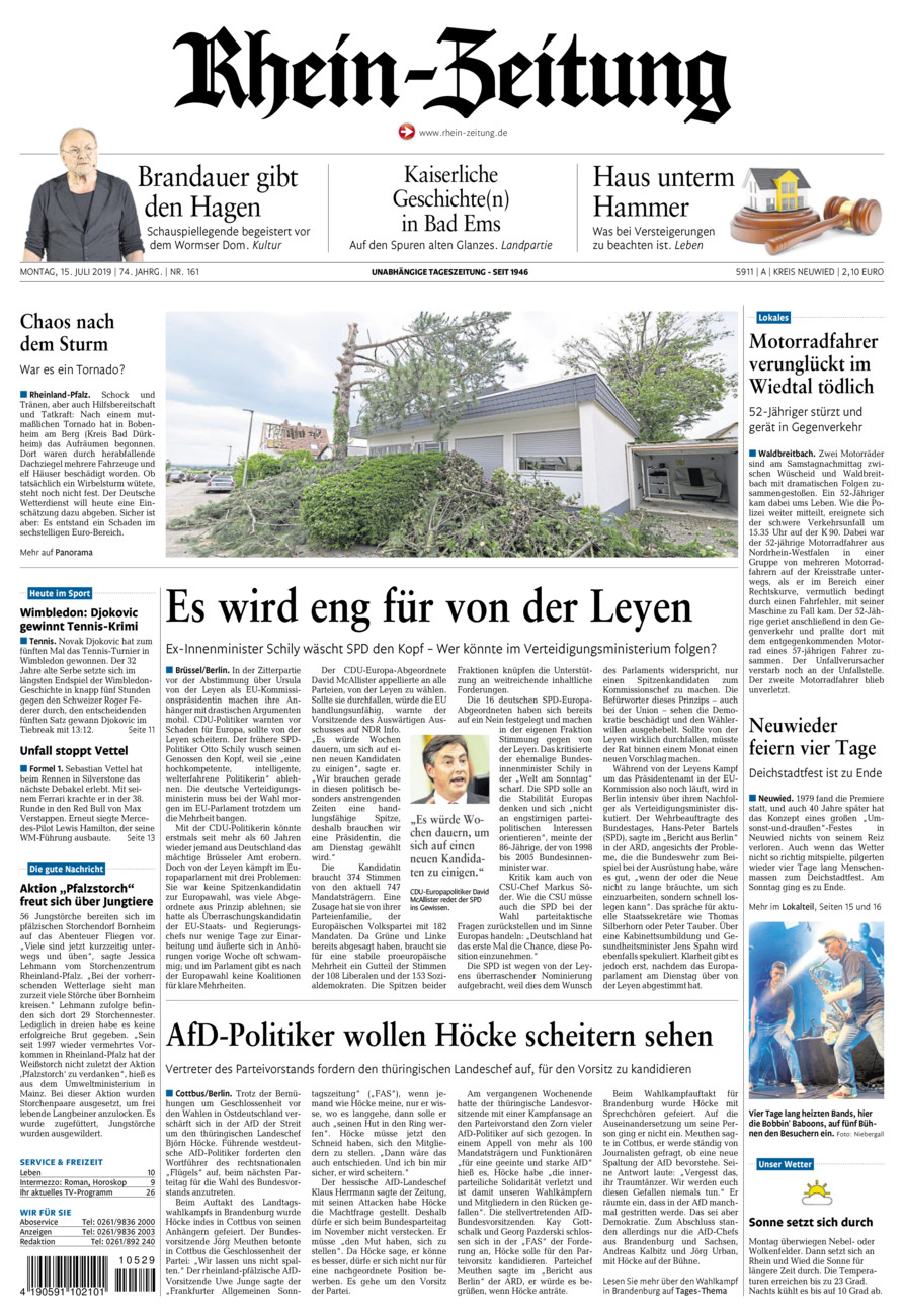 Rhein-Zeitung Kreis Neuwied vom Montag, 15.07.2019