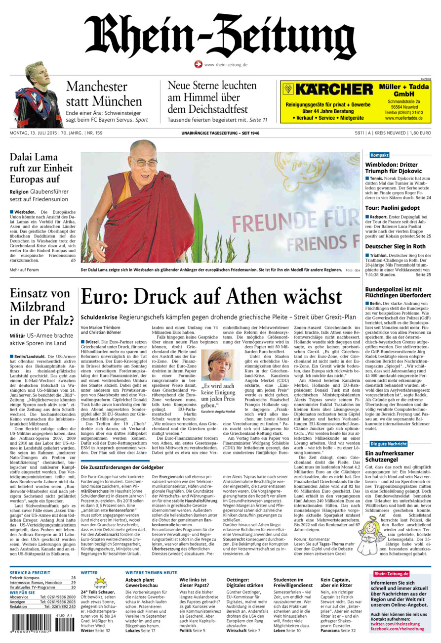 Rhein-Zeitung Kreis Neuwied vom Montag, 13.07.2015