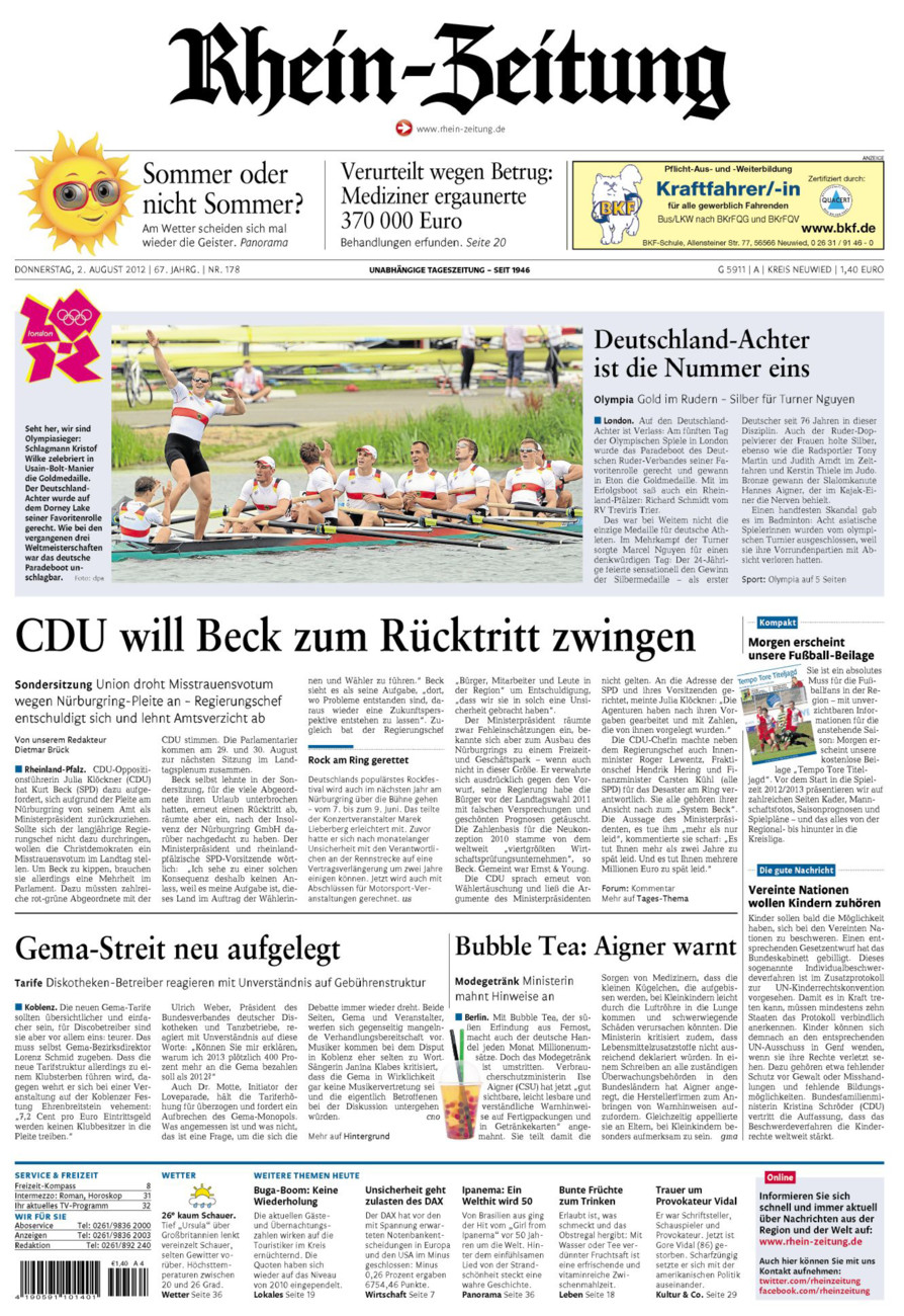 Rhein-Zeitung Kreis Neuwied vom Donnerstag, 02.08.2012