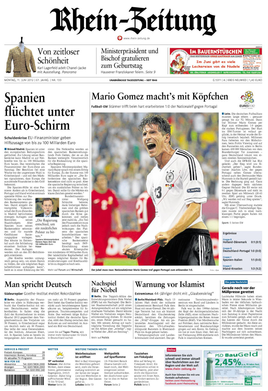 Rhein-Zeitung Kreis Neuwied vom Montag, 11.06.2012