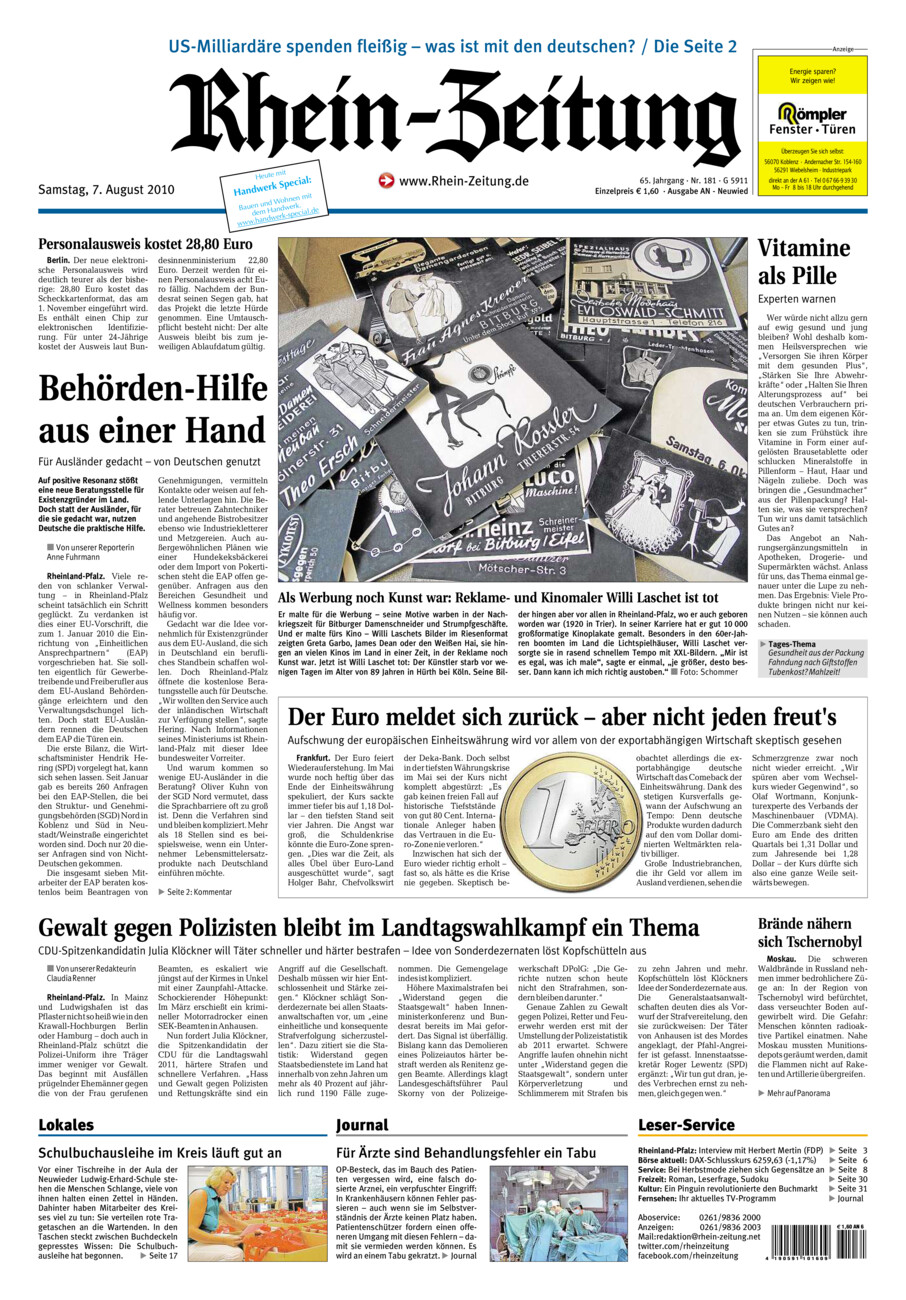 Rhein-Zeitung Kreis Neuwied vom Samstag, 07.08.2010