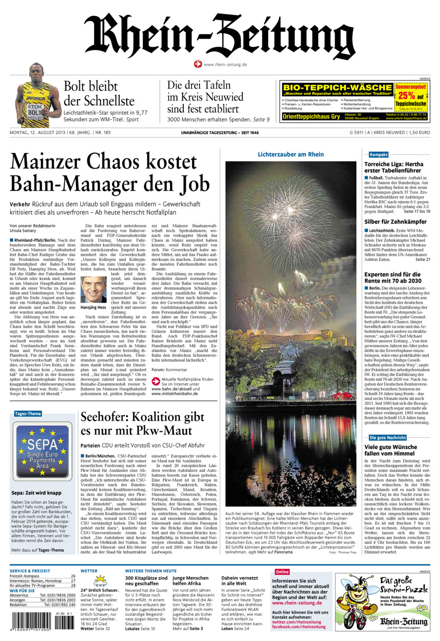 Rhein-Zeitung Kreis Neuwied vom Montag, 12.08.2013
