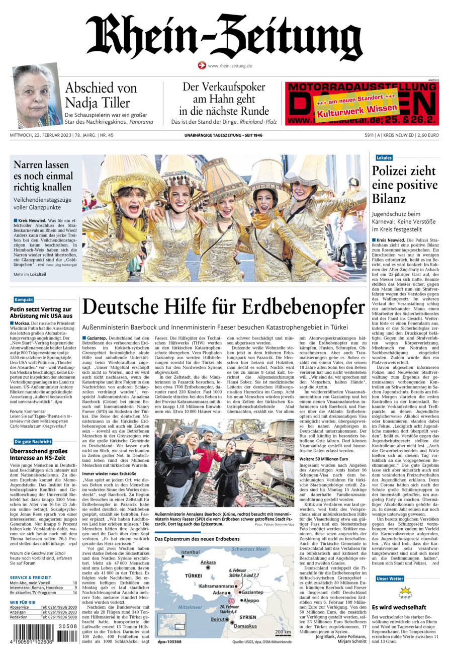 Rhein-Zeitung Kreis Neuwied vom Mittwoch, 22.02.2023