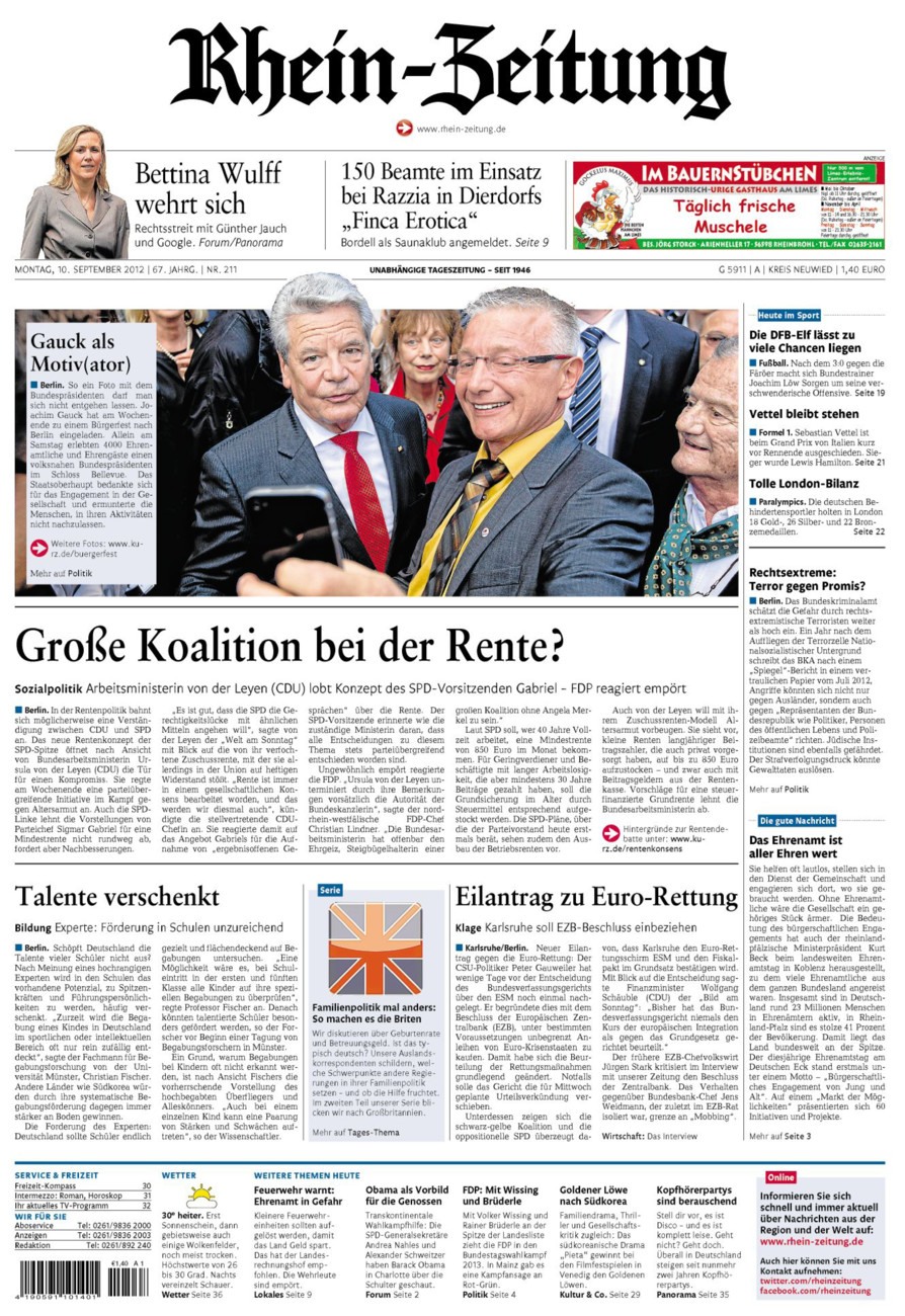 Rhein-Zeitung Kreis Neuwied vom Montag, 10.09.2012