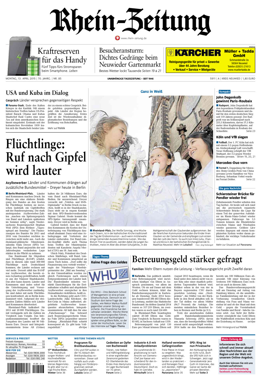 Rhein-Zeitung Kreis Neuwied vom Montag, 13.04.2015
