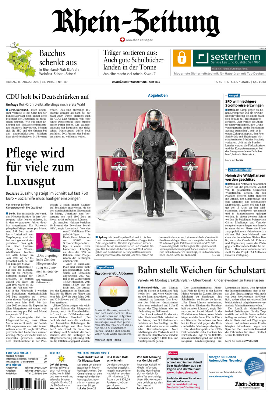 Rhein-Zeitung Kreis Neuwied vom Freitag, 16.08.2013