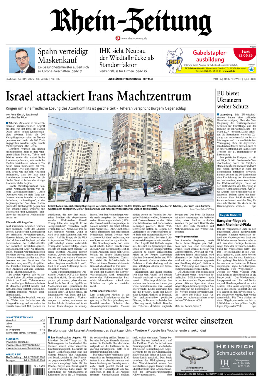 Rhein-Zeitung Kreis Neuwied vom Samstag, 14.06.2025