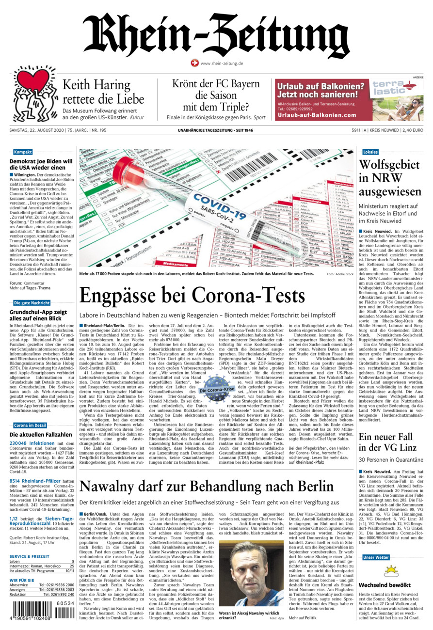 Rhein-Zeitung Kreis Neuwied vom Samstag, 22.08.2020