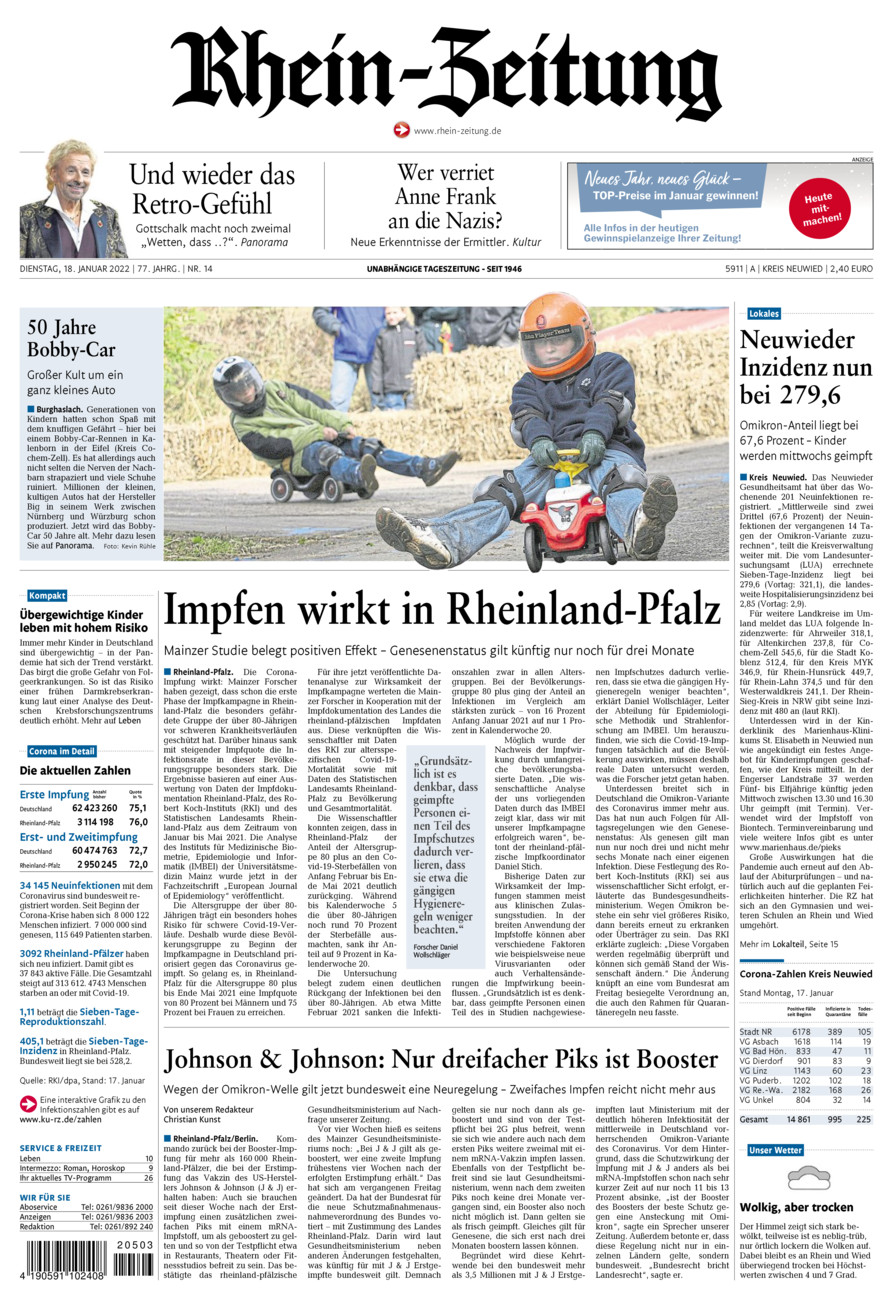 Rhein-Zeitung Kreis Neuwied vom Dienstag, 18.01.2022