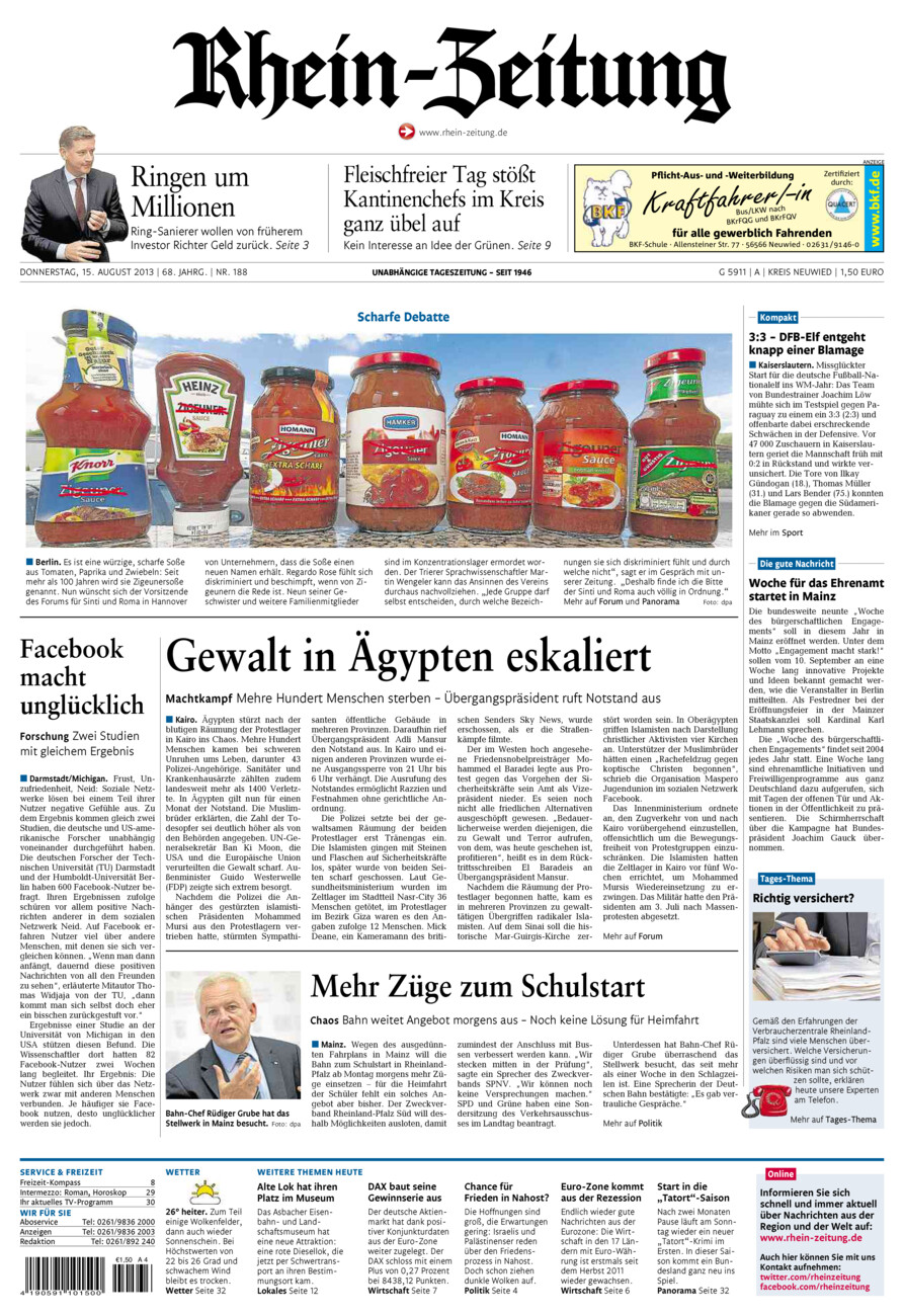 Rhein-Zeitung Kreis Neuwied vom Donnerstag, 15.08.2013