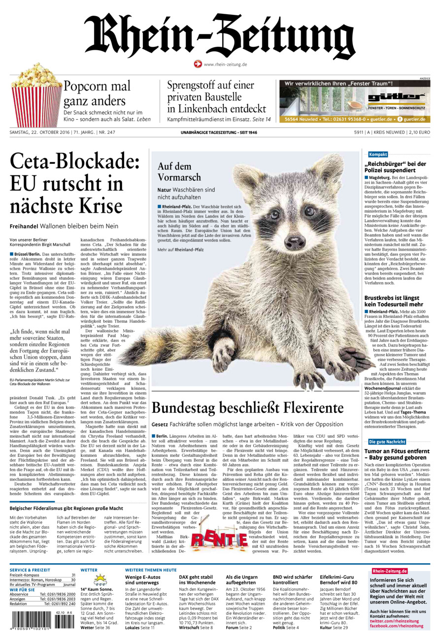 Rhein-Zeitung Kreis Neuwied vom Samstag, 22.10.2016