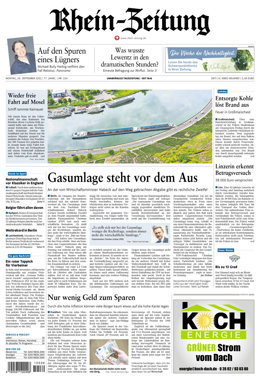 Rhein-Zeitung Kreis Neuwied vom Montag, 26.09.2022
