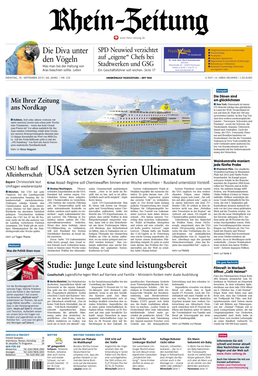 Rhein-Zeitung Kreis Neuwied vom Dienstag, 10.09.2013