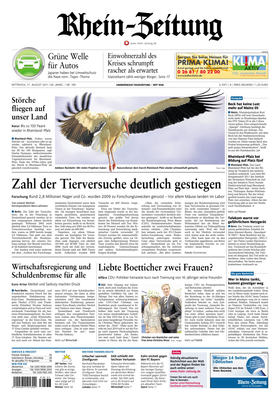 Rhein-Zeitung Kreis Neuwied vom Mittwoch, 17.08.2011