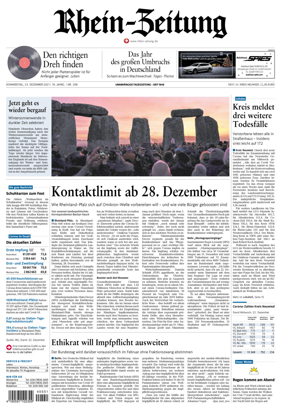 Rhein-Zeitung Kreis Neuwied vom Donnerstag, 23.12.2021