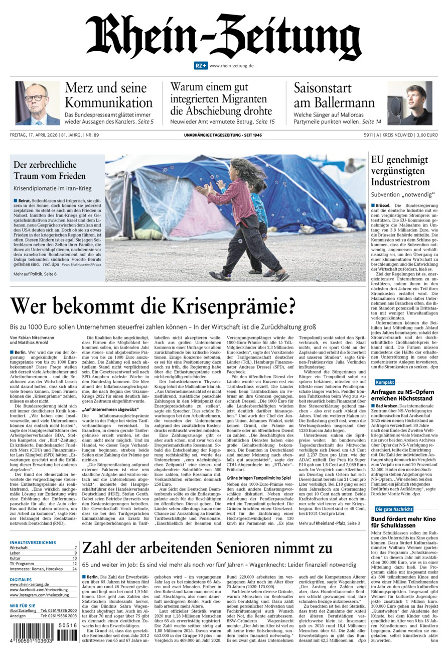 Rhein-Zeitung Kreis Neuwied vom Freitag, 17.04.2026