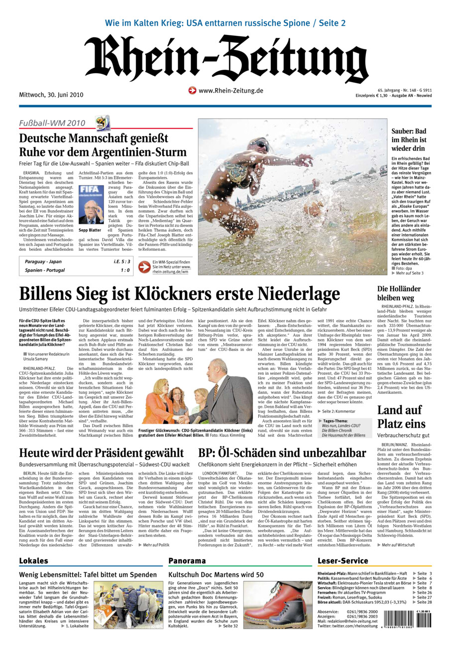 Rhein-Zeitung Kreis Neuwied vom Mittwoch, 30.06.2010