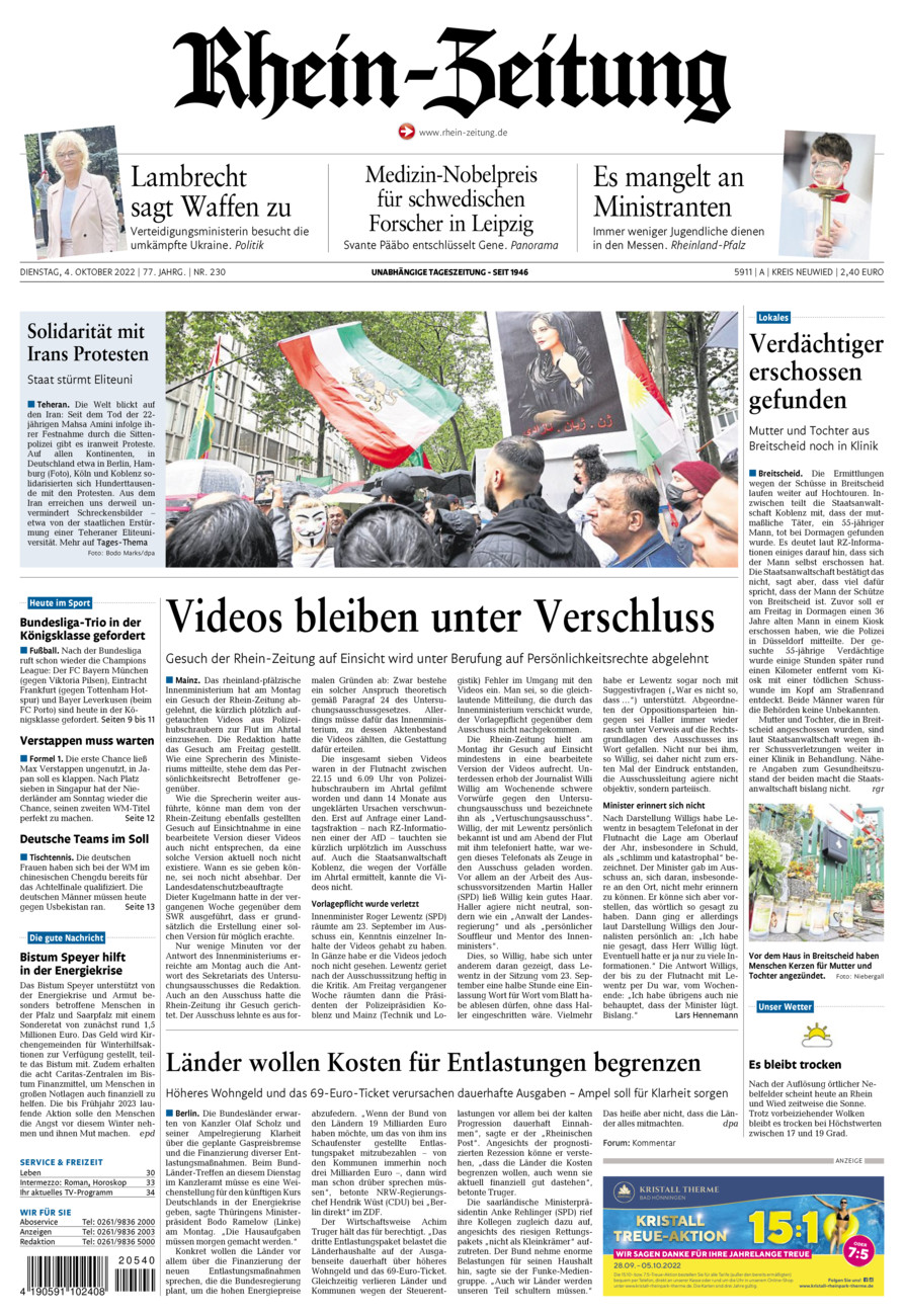 Rhein-Zeitung Kreis Neuwied vom Dienstag, 04.10.2022