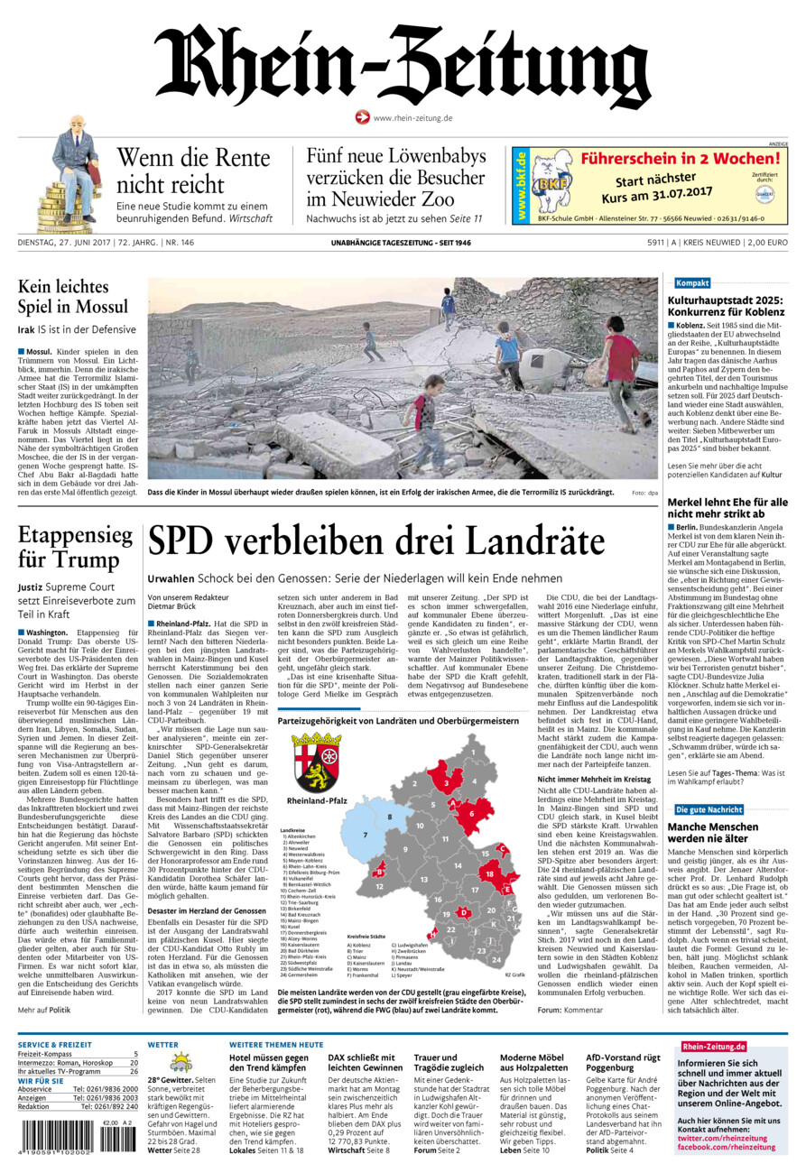 Rhein-Zeitung Kreis Neuwied vom Dienstag, 27.06.2017