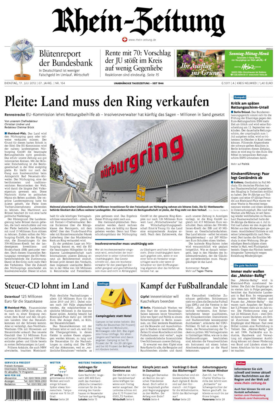 Rhein-Zeitung Kreis Neuwied vom Dienstag, 17.07.2012