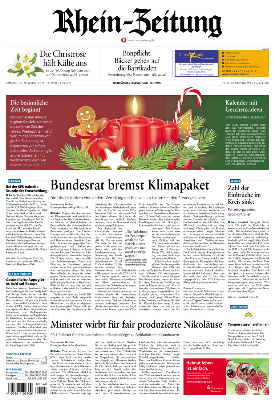 Rhein-Zeitung Kreis Neuwied vom Samstag, 30.11.2019