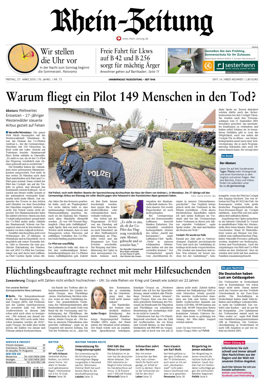 Rhein-Zeitung Kreis Neuwied vom Freitag, 27.03.2015